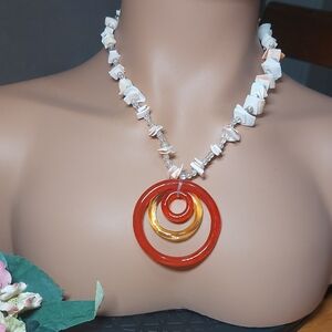 💚5/$25 Unique Handmade Shell Iridescent Bead Large Pendant Necklace